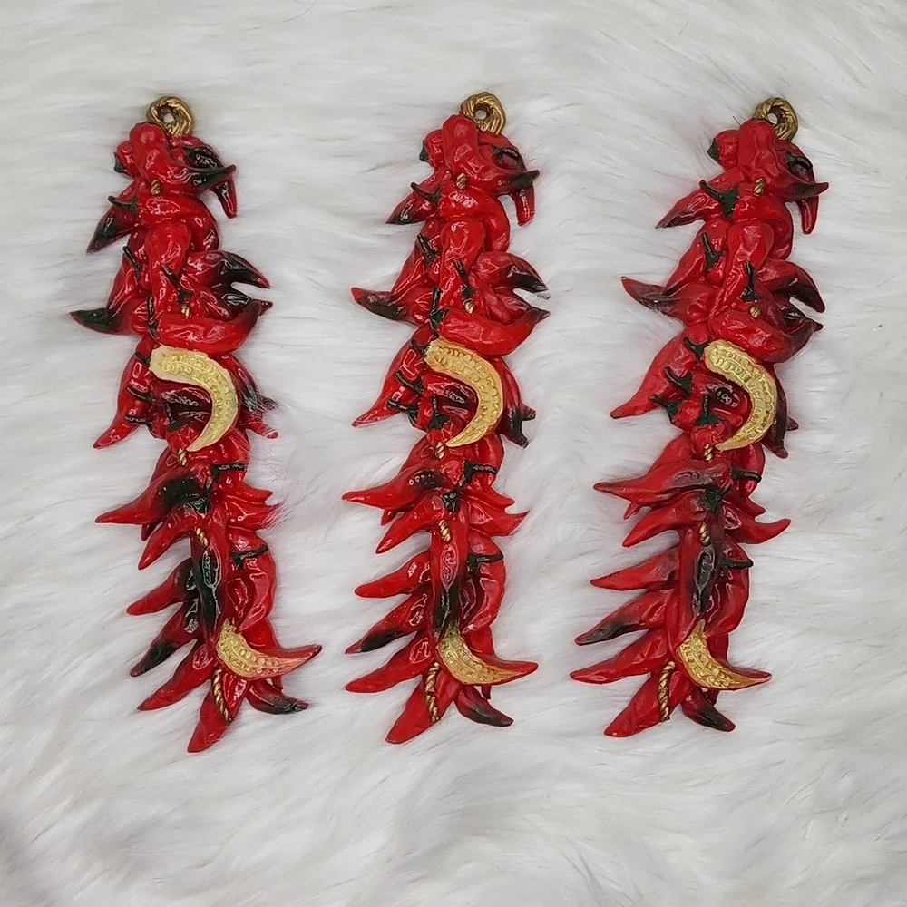 (3) Decorative Hanging Red Chili Peppers Wall Decor